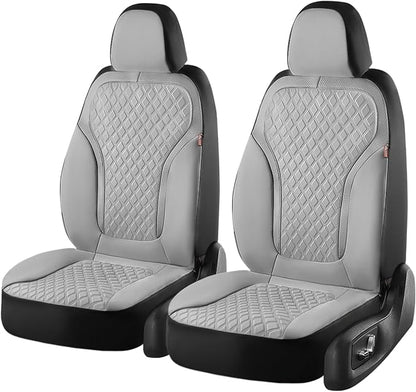 Coverado Car Seat Covers for Front Seats, Luxury Diamond Leather Car Seat Cover with Carbon Fiber Weave, Waterproof Automotive Seat Protectors 2-Pack, Driver Seat Covers Universal Fit Most Cars,Gray