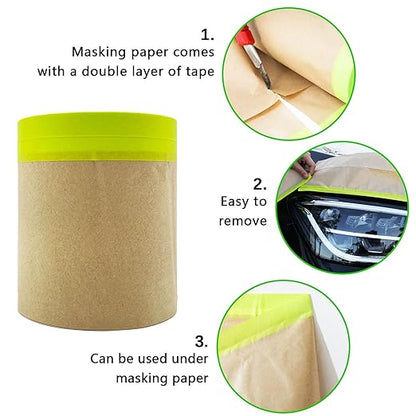Tape and Drape, 6” x 50 feet Masking Paper for Painting, Pre-Taped Masking Paper with Adhesive, Paint Tape, Car Protection Covering Paper for Car and Furniture, Floor (1 Pack)