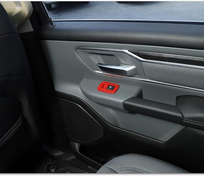 Window Lift Switch Cover Interior Button Trim Kit Compatible with 2018-2025 Dodge RAM (Red)