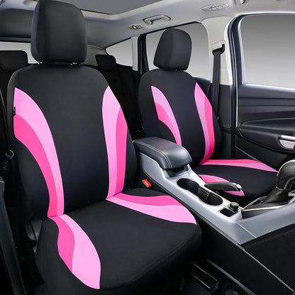 CAR PASS Line Rider Sporty Front Seat Covers,Pink Car Seat Covers Two Front Seats Only for Cute Women Girl, Airbag Compatible,Universal Fit Sedans,Cars,Vans,SUV,Truck(Black and Pink)