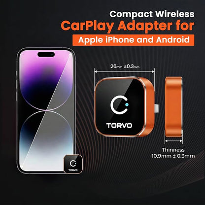 TORVO Mini Wireless CarPlay Adapter for Car Wireless Android Auto, Plug & Play USB-A/USB-C, 5GHz WiFi, OTA Update, CarPlay Adapter for iPhone, Wireless Car Play Dongle Compatible with 99% Cars