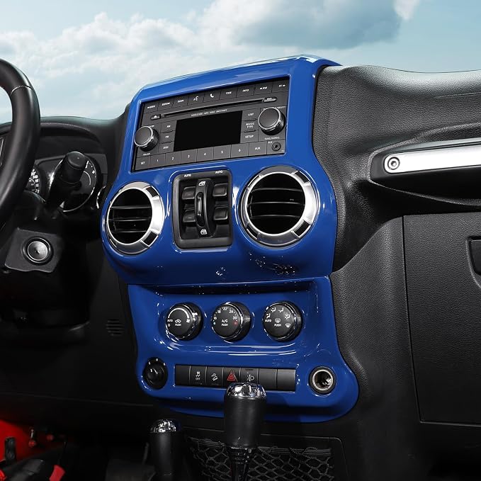 RT-TCZ for Jeep JK Blue Dash Accents Radio A/C Controls Cover Trim for Jeep Wrangler JK JKU 2011-2017 ABS Interior Accessories 2pcs