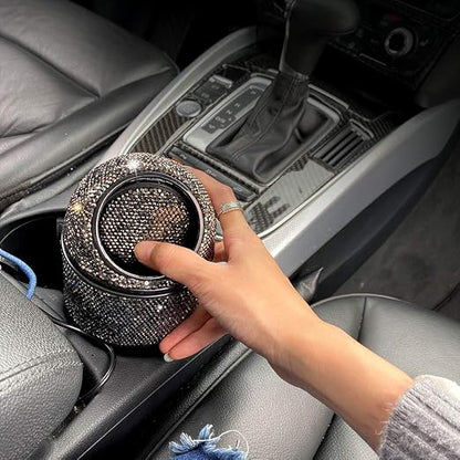 Bling Rhinestone Auto Garbage Can Car Trash Can with Lid Mini Garbage Bin for Automotive Car, Home, Office, Kitchen, Bedroom (B)
