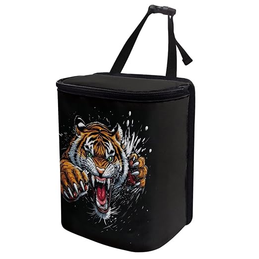 Cool Tiger Print Trash Can for Car Leakproof Garbage with Lid and Zipper Trash Bin Hanging Back of Seat Auto Interior Accessories Universal Fit Most Truck SUV Van