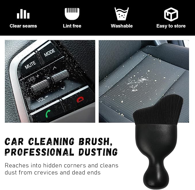 Ziciner Car Detailing Brush, Curved Soft Bristles Auto Removal Dust Collectors, Universal Vehicle Dashboard, Air Conditioner Vents etc Interior Cleaning Tool Accessories (Black)