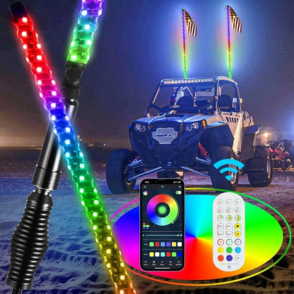 Ehaho 2 Pack 5FT Whip Lights with Spring Base,LED Whip Light with App & Remote Control, Spiral RGB Chasing Lighted Whips with Rocker Switch, Music Whip Light for UTV ATV Polaris RZR Can-Am SXS Truck