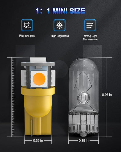 Marsauto 194 LED Bulb Amber Yellow 168 T10 2825 5SMD No Polarity Replacement Bulbs for Car Dome Map Door Courtesy License Plate Dashboard Lights