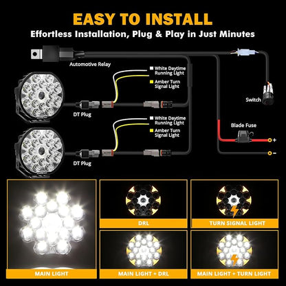 Auxbeam 8.5in Round LED Offroad Lights with White DRL & Amber Turn Signal 220W 25200LM LED Driving Light Spot Beam Spotlights Light Pods for Truck ATV Jeep, 2 Years Warranty