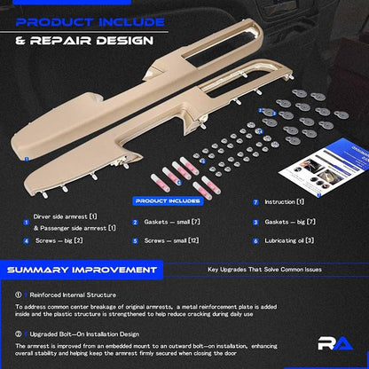 Door Panel Armrest Repair Fit for Chevy Silverado Suburban Tahoe Avalanche | Fit for GMC Sierra Yukon 2010-2014 | Fits Door Panel with Release Handle Above Armrest | Front Left & Right Side | Tan