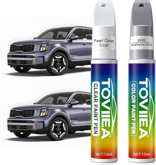 Everlasting Silver(ERG) Touch Up Paint Compatible with KIA,2-In-1 Car Scratch Remover Pen,Car Paint Scratch Repair Kit for Scratches,Chips & Nicks,2-PCS SET