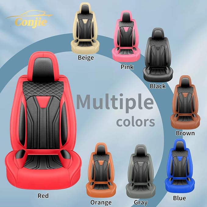 Fit Renegade Car Seat Covers for Jeep Renegade 2015-2024 -Full Set Premium Leather, Waterproof & Breathable，All-Weather Seat Cushion Protecto & Airbag Compatible, 5 Seats Red & Black