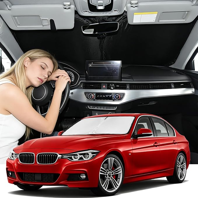 for BMW 3 Series320i 328d 330i 340i 330e 2013-2018 Windshield Sun Shade -4 Layers Sunshades for Front Windows Cover Custom Fit 3 Series F30/F31/F80/M3 Sun Visor Shade Blocks UV Rays Car Accessories