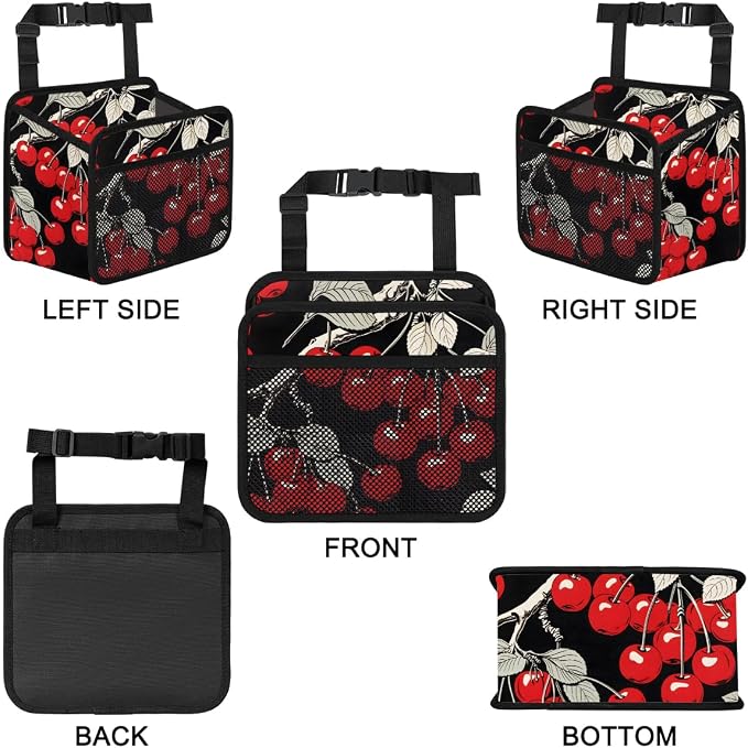Car Backseat Organizer, PU Leather Back of Seat Cars Hanging Organizer with Pockets Leakproof Car Garbage Bag Hanging Cars Seat Storage Box Travel Accessories Foldable (Cherry Black)