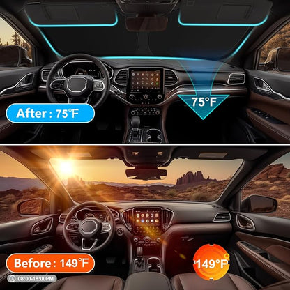 Car Windshield Sun Shade for 2014-2025 2026 Jeep Cherokee Sun Shade for Trailhawk Overland Limited Latitude Altitude Accessories Front Window Sunshade Sun Visor Windshield Cover UV Block