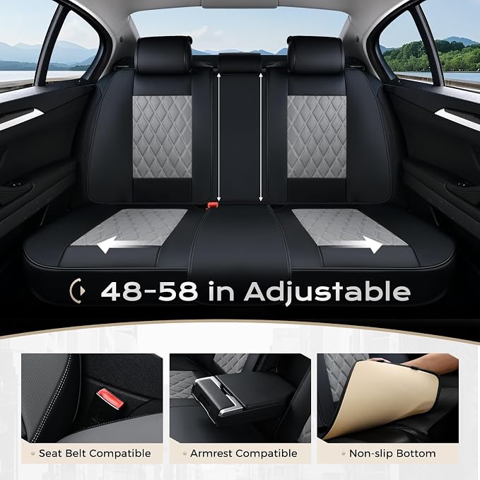 Coverado Car Seat Covers for Cars, Waterproof Automotive Seat Protectors, Leather Car Seat Covers Full Set, 5 Seats Driver Protectors Universal Fit for Cars SUVs, Trucks, Car Accessories - Black&Gray