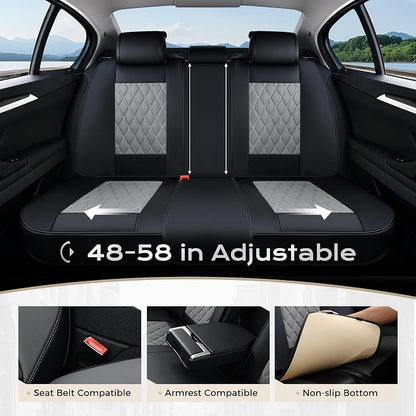 Coverado Car Seat Covers for Cars, Waterproof Automotive Seat Protectors, Leather Car Seat Covers Full Set, 5 Seats Driver Protectors Universal Fit for Cars SUVs, Trucks, Car Accessories - Black&Gray