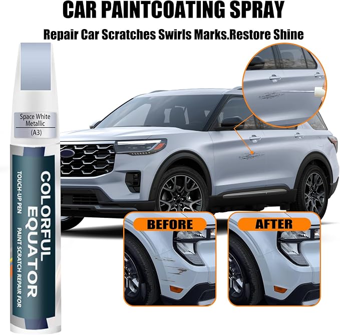 A3 Space White Metallic Touch Up Paint for Ford, Car Paint Pen Scratch Repair Two-In-One Touch Up Paint, Premium Car Scratch Remover for Deep Scratches