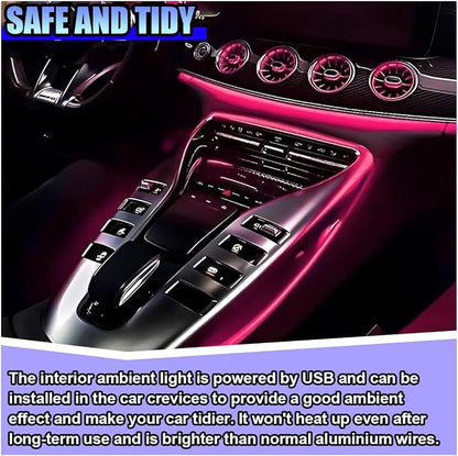 ZIMISI EL Wire Car Interior LED Strip Lights, 5V 16FT Neon Light Strip with Sewing Edge, USB Electroluminescent Car Interior Lights with Fuse Protection, Vehicle Ambient Lighting Decorations (Pink)