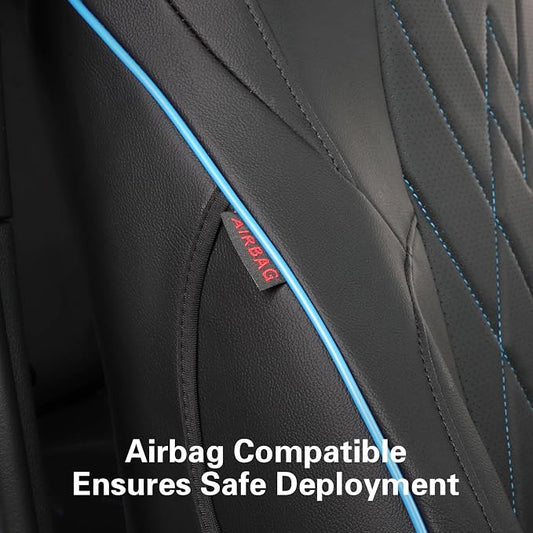 EKR Tacoma Car Seat Covers Custom Fit for Toyota Tacoma (Petrol) 2024 2025 2026 DoubleCab/CrewCab SR/SR5/TRD Sport/TRD Off-Road/Limited -Truck Seat Covers Full Set,Faux Leather (Black with Blue Trim)