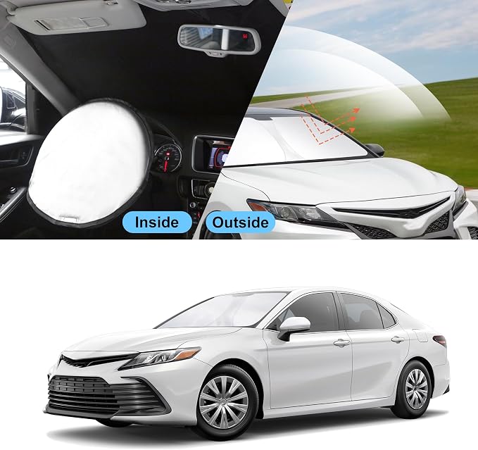 TINGLU Sun Shade for Toyota Camry LE XLE Hybrid SE XSE Sedan 2018-2024 Accessories Windshield Sun Shade Window Shade UV Rays Protection Sun Visor Cover with Steering Wheel Sunshade Storage Bag