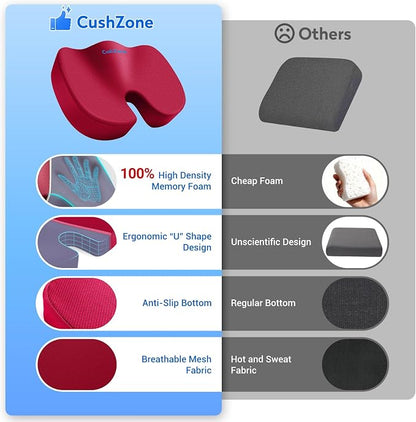 XXL Seat Cushion Office Car Seat Cushion, Memory Foam Cushion for Office Chair, Car Seat, Airplane, Bleacher Non-Slip Chair Pad (Red
