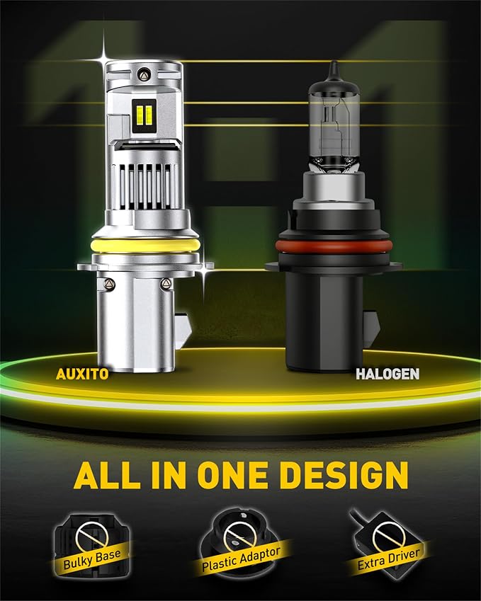 AUXITO 9004/HB1 LED HeadIight Bulbs, 1:1 Halogen Size, 6500K Ultra Bright, 1000% Brightness, Plug and Play, 60,000 Hours Lifespan, Pack of 2