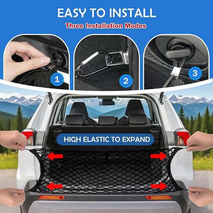 Envelope Style Cargo Net for Toyota RAV4 2013-2018 Accessories, Rear Trunk SUV Mesh Cargo Net, Upgraded 5mm Bungee & Double-Layer Nylon Storage Tailgate Netting Grocery&Tools Holder Organizer