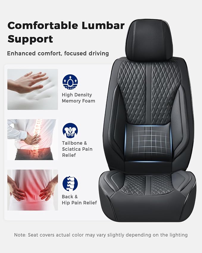 Huidasource Front Seat Covers, Luxury Nappa Leather Car Seat Covers Front Seats with Airbag, Lumbar Support, Cooling＆Heating, Seatbelt Buckles, Driver Seat Cover Fit for Most Cars SUV Trucks, Black