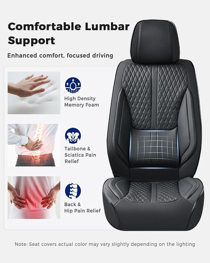 Huidasource Front Seat Covers, Luxury Nappa Leather Car Seat Covers Front Seats with Airbag, Lumbar Support, Cooling＆Heating, Seatbelt Buckles, Driver Seat Cover Fit for Most Cars SUV Trucks, Black