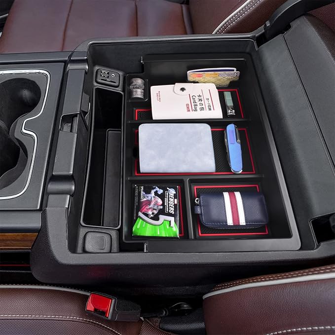 EDBETOS Center Console Organizer Tray Compatible with Chevy Silverado/GMC Sierra Accessories 2014-2018 and Chevy Tahoe Suburban/GMC Yukon 2015-2020 (Full Console w/Bucket Seats ONLY),Red