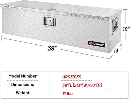 FORWODE 39 Inch Aluminum Truck Tool Box Lockable Truck Bed Tool Box Waterproof Truck Bed Storage Box with Gas Struts & Side Handle Truck Tool Chest for Pickup, Truck Bed, RV, Trailer&Garage (Silver)