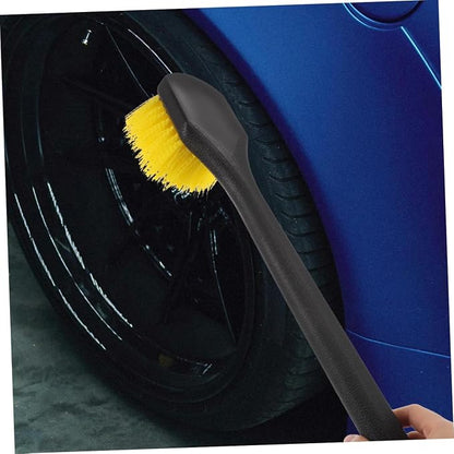 Operitacx Car Tire and Wheel Brush with Long Handle Stiff Nylon Bristles for Car Detailing and Tire Cleaning Yellow Sturdy Rim Scrubber Suitable and Wheel Care