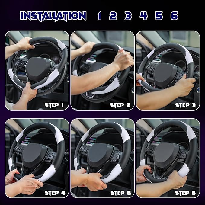 Soft Leather Steering Wheel Cover with Breathable Design and Anti-Slip Grip, Fully Compatible with Tesla, Toyota, Honda, Nissan 14.5-15.2 inch Round Steering Wheel（Sedans and SUVs）