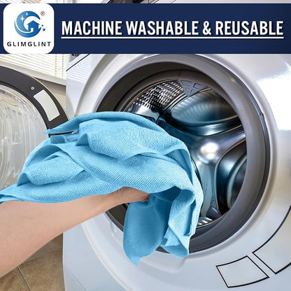 GLIMGLINT Blue Microfiber Cleaning Cloth,12PK Reusable Cleaning Rags, Highly Absorbent Shop Rags Bulk, All-Purpose Car Cleaning Towels for TV Screen, Kitchen, Bathroom, Restaurant Garage, 14"X12"