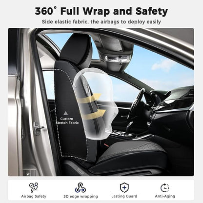 Huidasource Car Seat Covers Front Seat Universal Fit for Most Cars SUV Trucks, 360° Full Wrap Waterproof Leather Seat Cover with Lumbar Support, Cooling＆Heating, Black & Gray