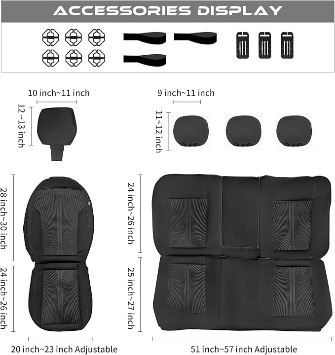 CAR PASS Waterproof Car Seat Covers Full Set,Neoprene Wetsuit, All-Weather Non-Slip Durable, Universal Fit for SUV, Sedans, Trucks, Vans, with Armrest & Airbag Compatibable, All Black