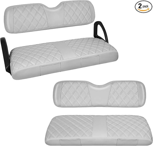 Full Set Golf Cart Seat Covers for EZGO RXV OEM, Grey | Front & Rear Set (2-Piece), Premium Vinyl Leather Replacement Standard Cushion Covers, No Tools Needed & Easy to Clean
