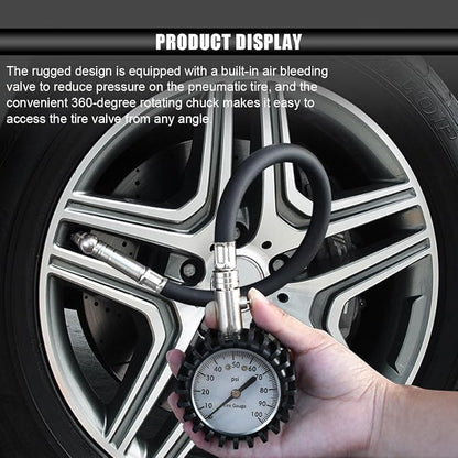 BDZMC Car Tire Pressure Gauge, 0-100 PSI Air Pressure Gauge with 2.5 Inch Large Scale Dial, Accurate Easy to Read, Certified ANSI Tire Gauges with Flexible Air Hose for Cars, SUVs, Trucks (Silver)