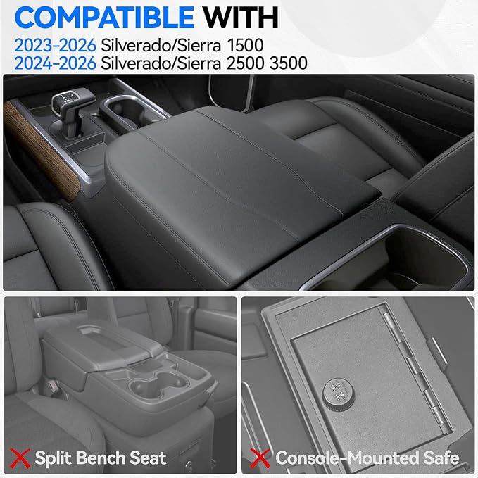 ELECFRESH 2PCS Center Console Organizer tray and Armrest Storage for 2023-2026 Chevy Silverado/GMC Sierra 1500 Accessories, 2024-2026 Silverado/Sierra 2500HD 3500HD(Only Fit Console with Bucket Seat)