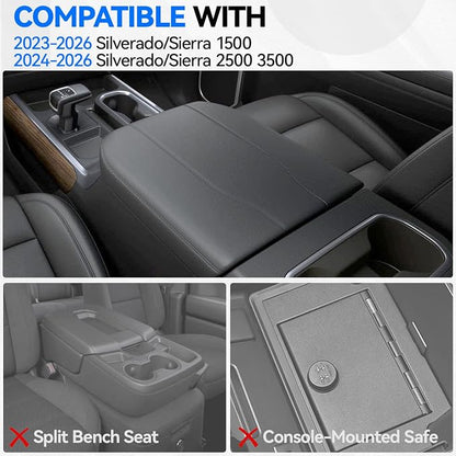 ELECFRESH 2PCS Center Console Organizer tray and Armrest Storage for 2023-2026 Chevy Silverado/GMC Sierra 1500 Accessories, 2024-2026 Silverado/Sierra 2500HD 3500HD(Only Fit Console with Bucket Seat)