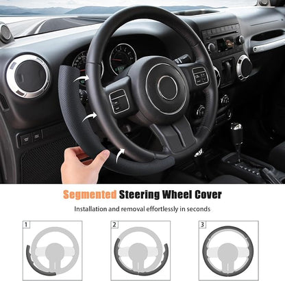 Aimato Customized Steering Wheel Cover for Jeep Wrangler (JK) 2012-2018/Patriot 2011-2017/Grand Cherokee 2011-2013/Compass 2011-2016/Liberty 2011-2012