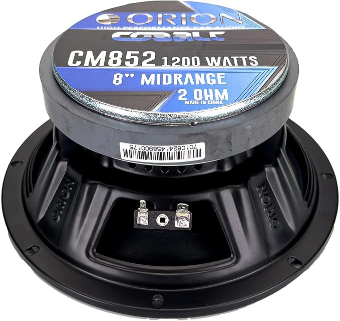 Orion Cobalt CM852 High Efficiency 8" Mid-Range Bullet Loudspeakers, 1200W Max Power, 300W RMS, 2 Ohm, 1.5" Voice Coil - Pro Car Audio Stereo, Midrange Speakers (Pair)