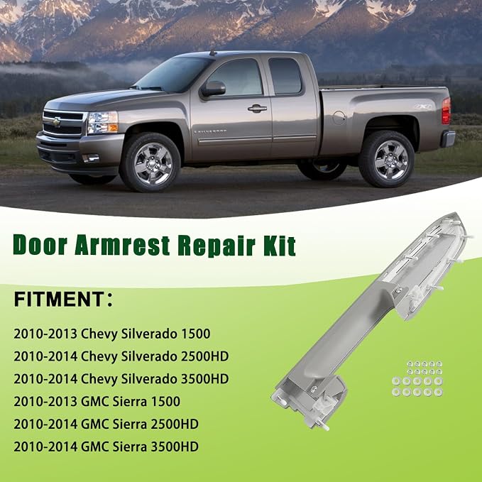Upgraded Door Armrest Repair Kit Right Passenger Side Door Panel Handle Gray Compatible with 2010-2014 Chevy Silverado GMC Sierra 1500 2500HD 3500HD Replaces 22818471