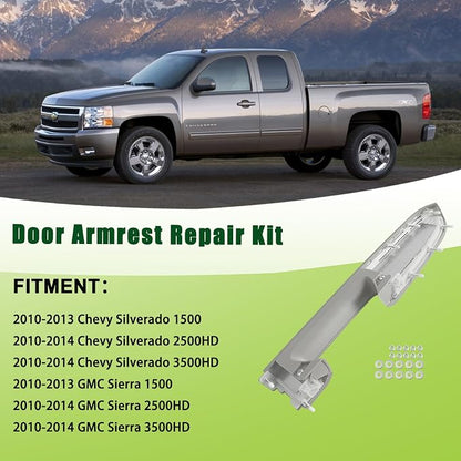 Upgraded Door Armrest Repair Kit Right Passenger Side Door Panel Handle Gray Compatible with 2010-2014 Chevy Silverado GMC Sierra 1500 2500HD 3500HD Replaces 22818471