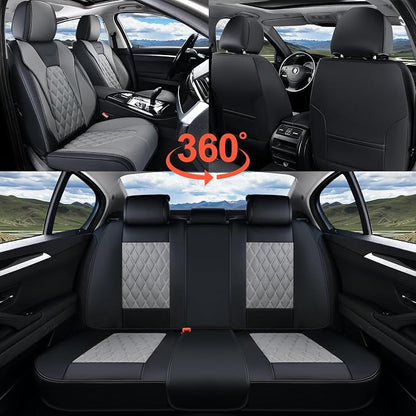 Coverado Car Seat Covers for Cars, Waterproof Automotive Seat Protectors, Leather Car Seat Covers Full Set, 5 Seats Driver Protectors Universal Fit for Cars SUVs, Trucks, Car Accessories - Black&Gray