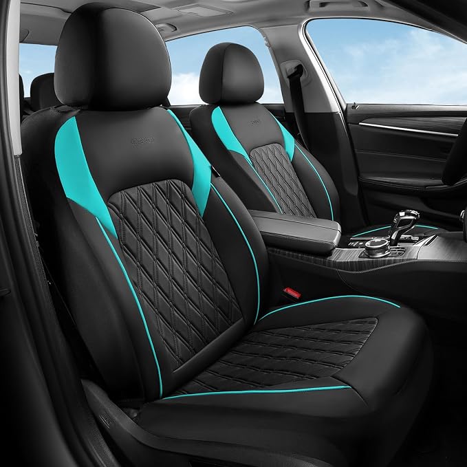 Coverado Front Seat Covers, Car Seat Covers for Cars, Waterproof Driver Seat Covers, Faux Leather Car Seat Cushion, Front Auto Seat Covers Luxury Car Seat Protector Universal Fit Most Cars, Black&Blue