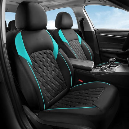 Coverado Front Seat Covers, Car Seat Covers for Cars, Waterproof Driver Seat Covers, Faux Leather Car Seat Cushion, Front Auto Seat Covers Luxury Car Seat Protector Universal Fit Most Cars, Black&Blue