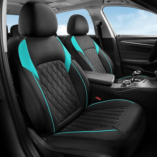 Coverado Front Seat Covers, Car Seat Covers for Cars, Waterproof Driver Seat Covers, Faux Leather Car Seat Cushion, Front Auto Seat Covers Luxury Car Seat Protector Universal Fit Most Cars, Black&Blue