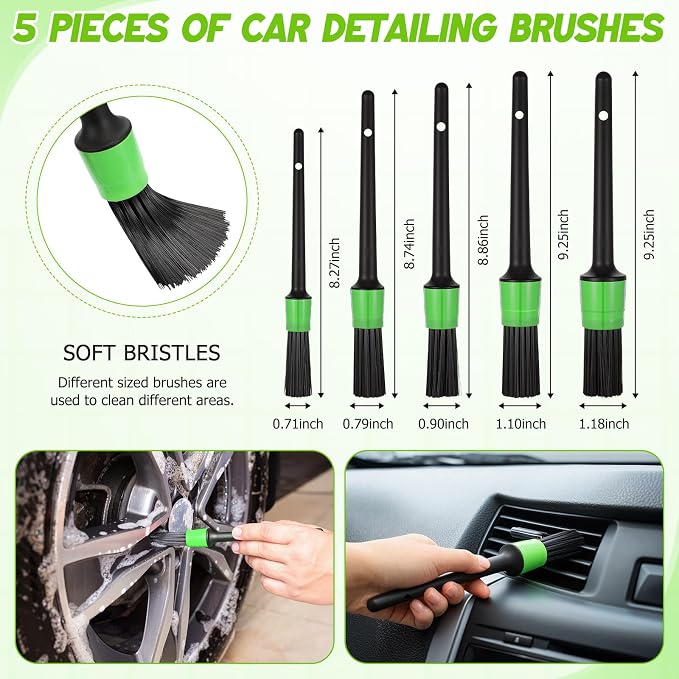 16 Pcs Windshield Cleaner Tool, Car Cleaning Kit with Various Detailing Brushes Set Spray Bottle Cleaner Towel Cleaning Gel Accessories Car Interior Detailing Kit for Windows Vents(Green)