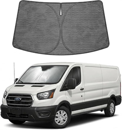 Proadsy Windshield Sun Shade Custom Fit Ford Transit 2015-2026 Ice Crystal Black Front Window Sunshade UV and Heat Blocker Foldable Visor Keeps Car Cooler for Summer Parking and Daily Use